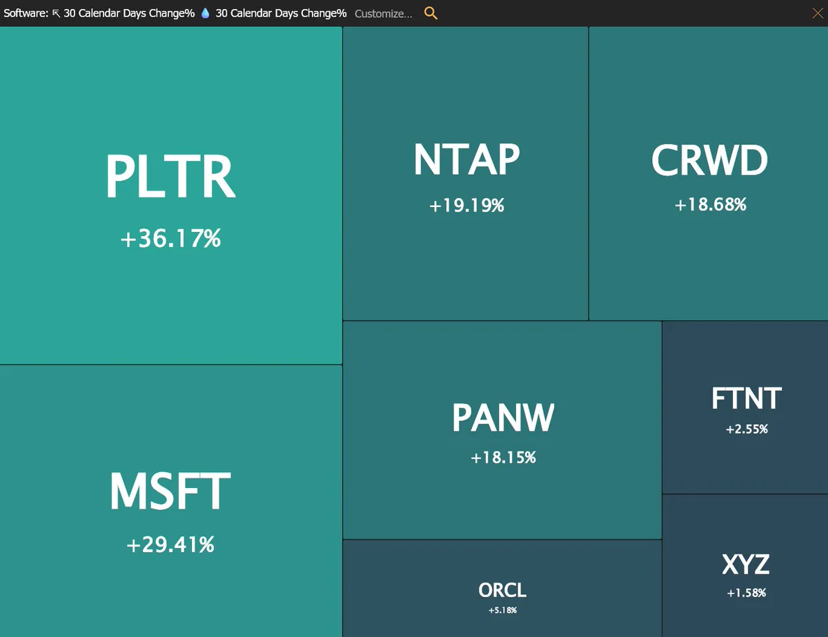 หุ้นซอฟต์แวร์สหรัฐเด้งแรง 30 วัน PLTR นำ +36%